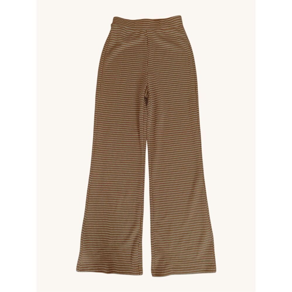 French Connection Geometric Wide Leg Knit Pants Retro 70s Honeycomb Brown US 6